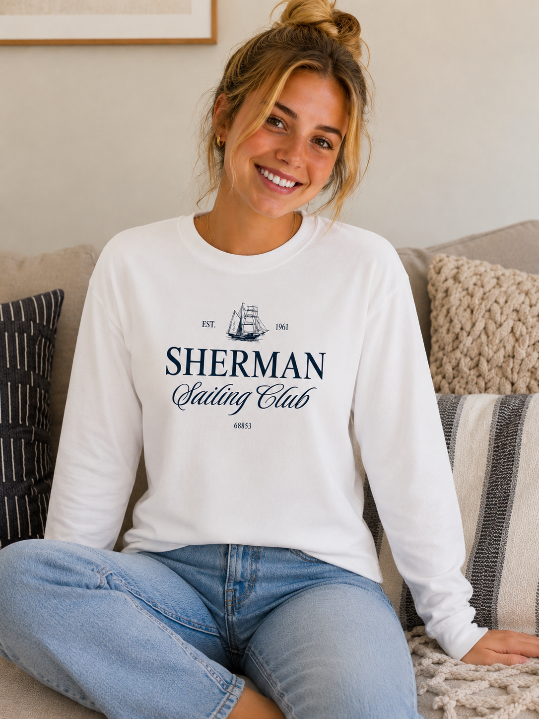 Sherman Sailing Club White Tee
