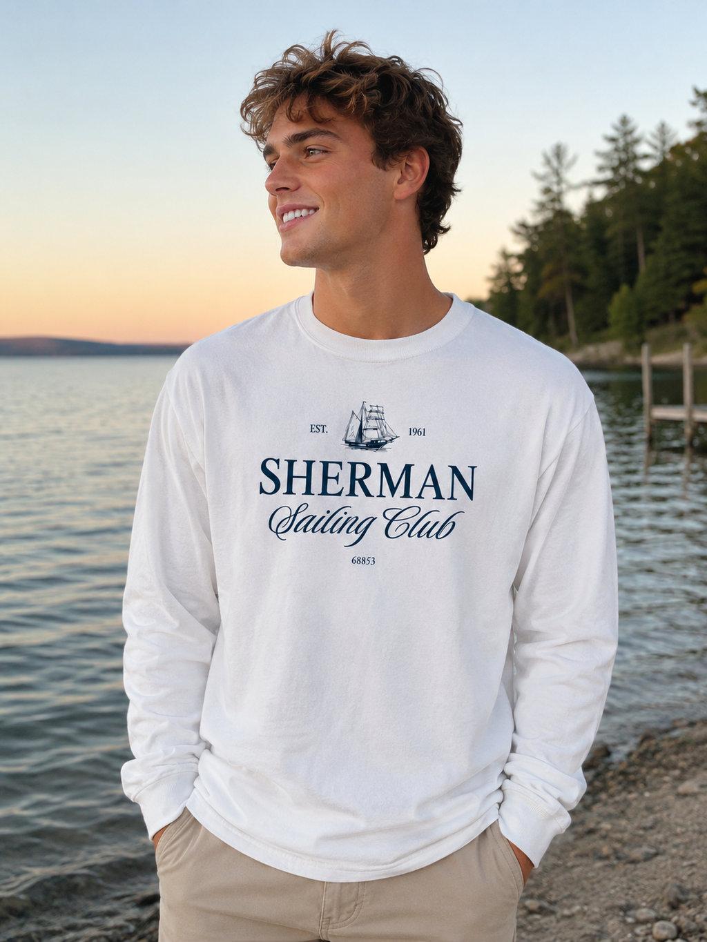 Sherman Sailing Club White Tee