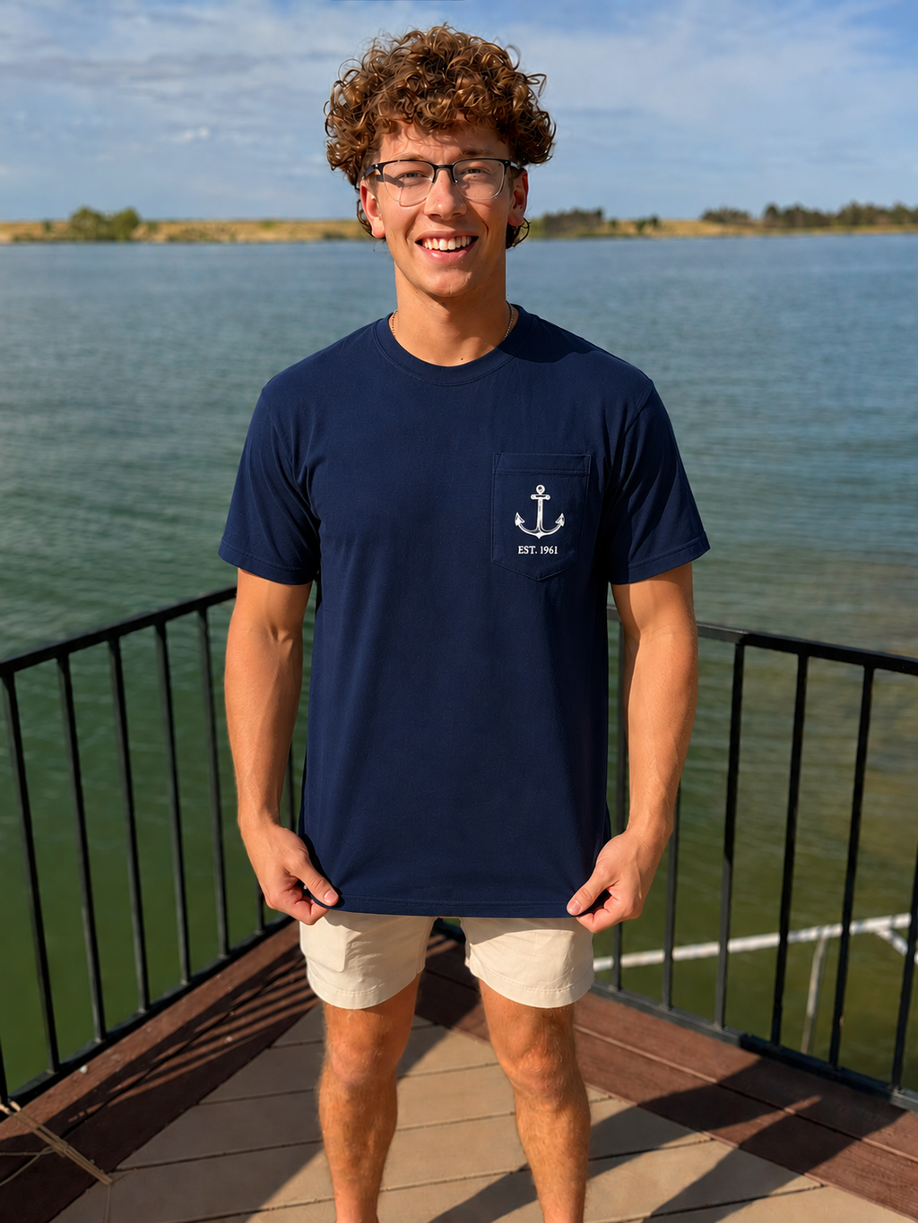 Navy Sherman Yacht Club Pocket Tee